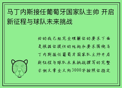 马丁内斯接任葡萄牙国家队主帅 开启新征程与球队未来挑战